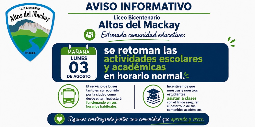 Clic en la imagen para ver la circular informativa Se retoman los horarios normales de clases a partir del 03 de agosto de 2026