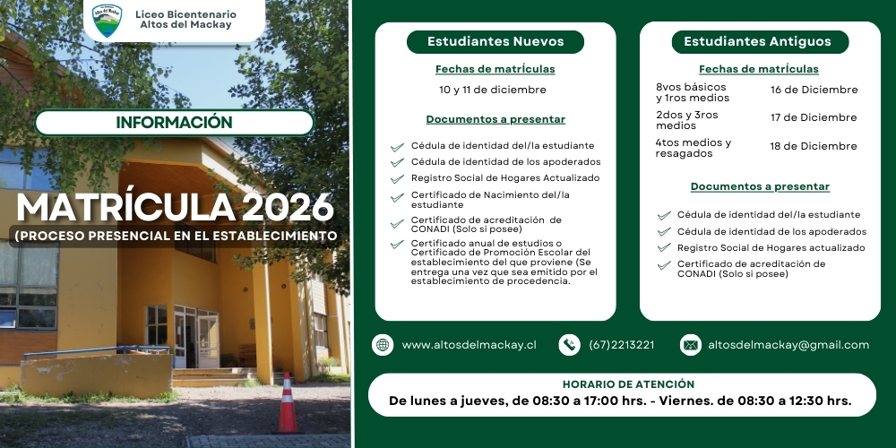 Informativo del proceso de Matrícula 2026
